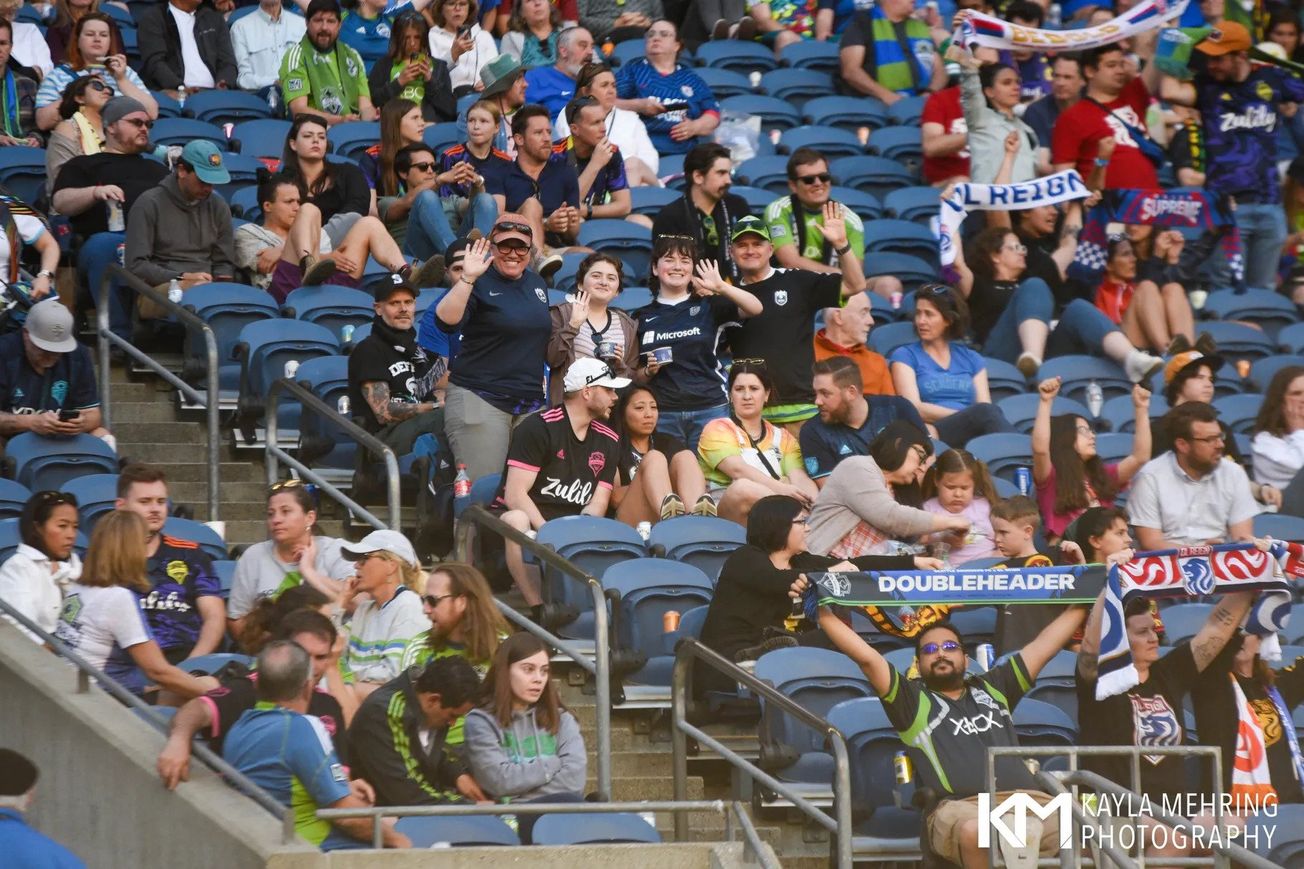 A photo of the scattered crowd at the OL Reign-Portland Thorns match on June 3, 2023.