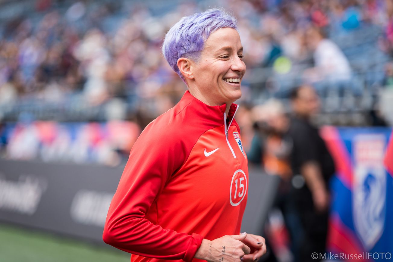 Megan Rapinoe of OL Reign ahead of a May 2023 match at Lumen Field.