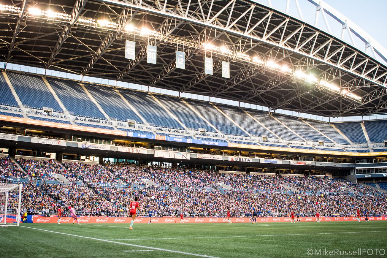 Photo of the crowd and seats at Lumen Field during a 2022 OL Reign match.