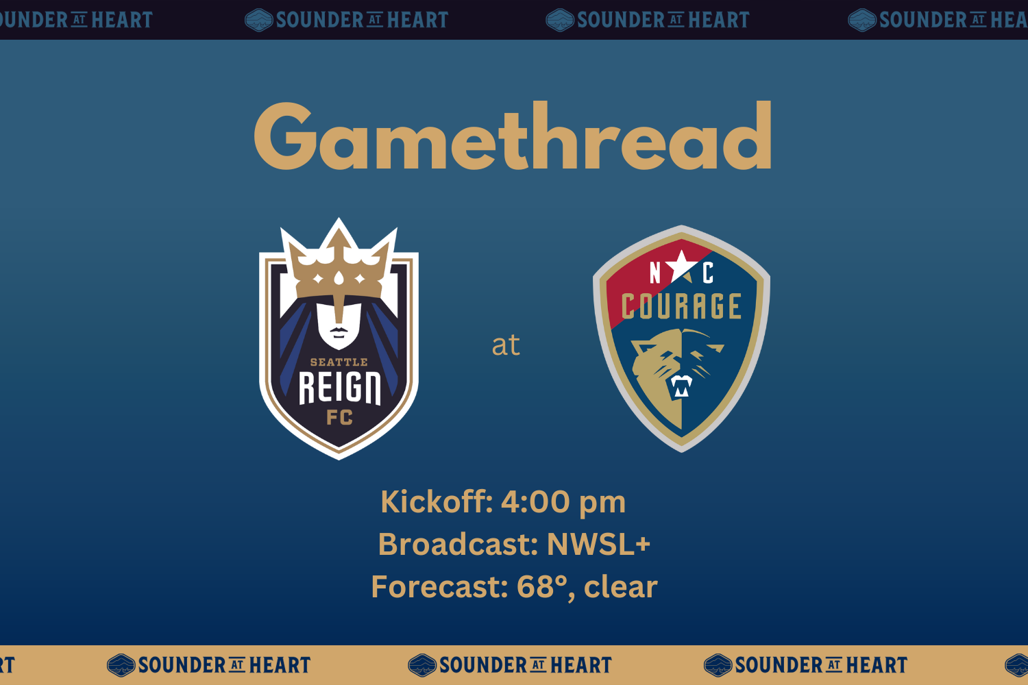 Gamethread preview graphic with team crests, kickoff time, broadcast info and weather forecast.