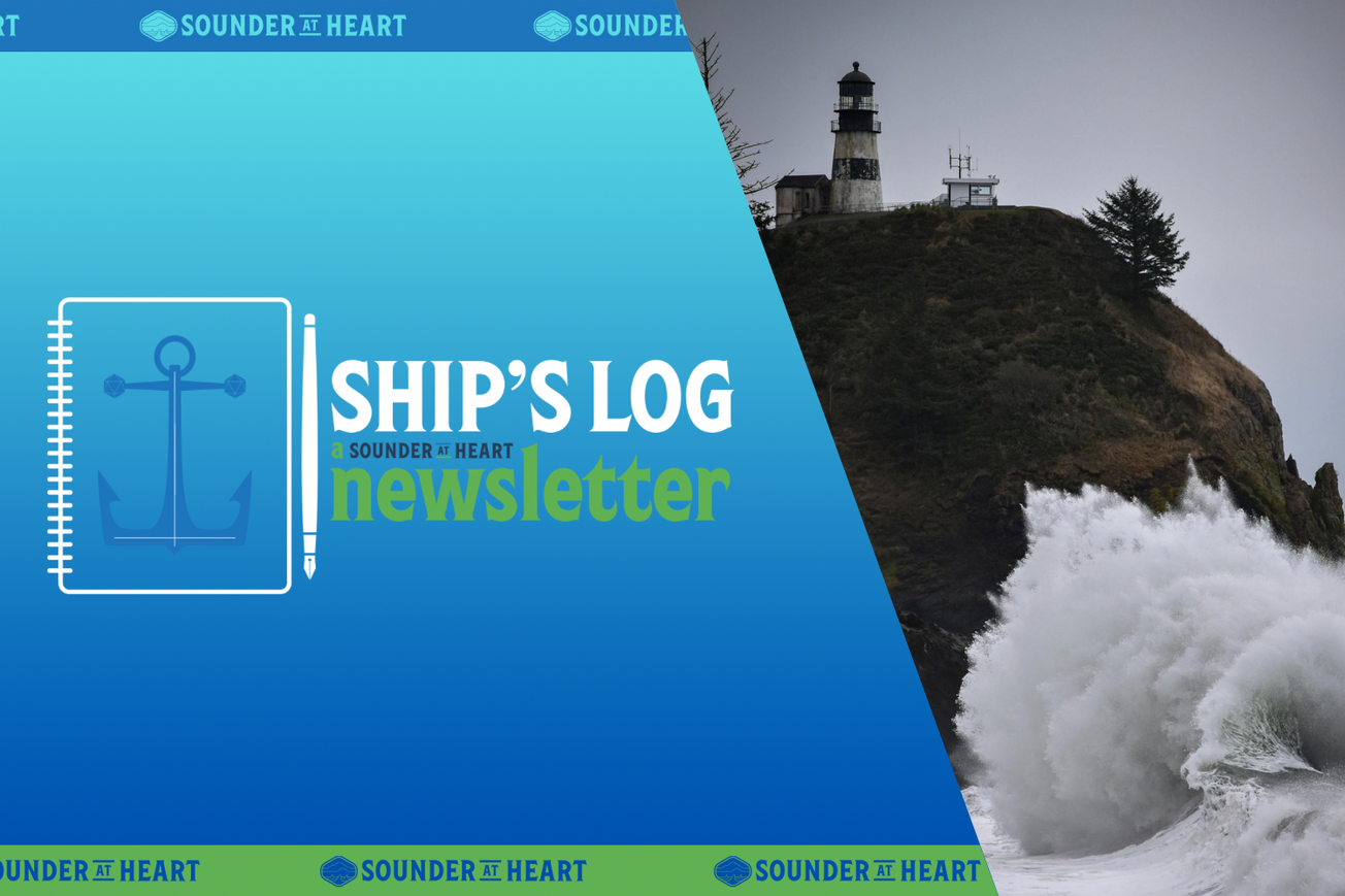 Waves crash below the Cape Disappointment Lighthouse